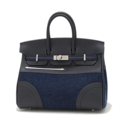 バーキン25 ゴーチーム フェルト/スイフト ブルーニュイ/ブラック シルバー金具 W刻印 ハンドバッグ