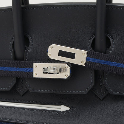 バーキン25 ゴーチーム フェルト/スイフト ブルーニュイ/ブラック シルバー金具 W刻印 ハンドバッグ