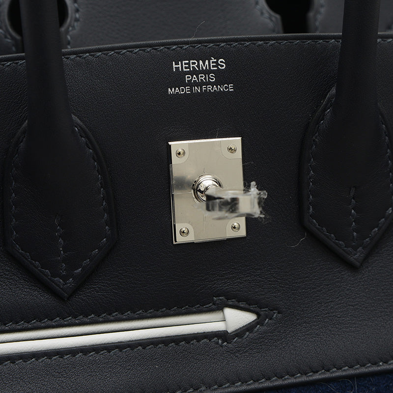 バーキン25 ゴーチーム フェルト/スイフト ブルーニュイ/ブラック シルバー金具 W刻印 ハンドバッグ