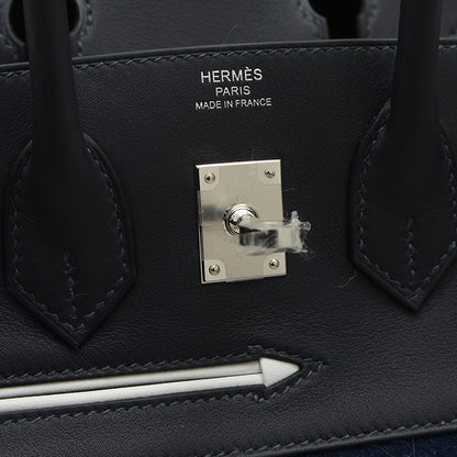 バーキン25 ゴーチーム フェルト/スイフト ブルーニュイ/ブラック シルバー金具 W刻印 ハンドバッグ