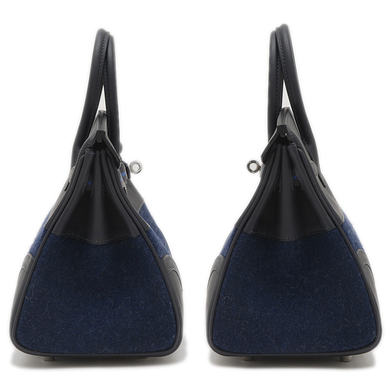 バーキン25 ゴーチーム フェルト/スイフト ブルーニュイ/ブラック シルバー金具 W刻印 ハンドバッグ