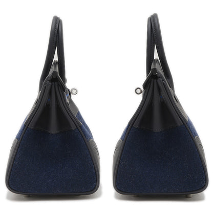 バーキン25 ゴーチーム フェルト/スイフト ブルーニュイ/ブラック シルバー金具 W刻印 ハンドバッグ