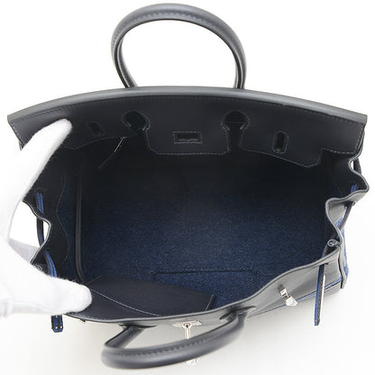 バーキン25 ゴーチーム フェルト/スイフト ブルーニュイ/ブラック シルバー金具 W刻印 ハンドバッグ