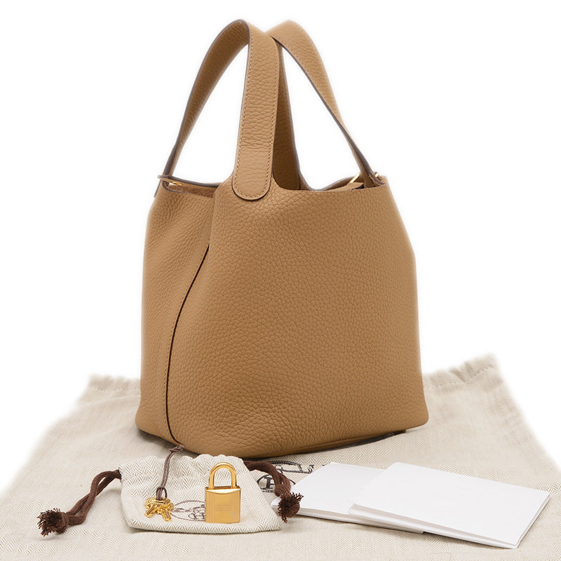 ピコタンロック PM 18 トリヨン ベージュマルファ ゴールド金具 W刻印 ハンドバッグ