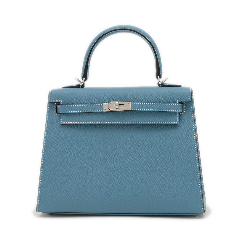 ケリー25 外縫い エプソン ニューブルージーン シルバー金具 B刻印 ハンドバッグ