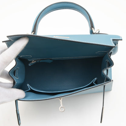 ケリー25 外縫い エプソン ニューブルージーン シルバー金具 B刻印 ハンドバッグ