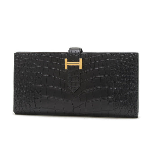ベアンスフレ アリゲーター ブラック ゴールド金具 W刻印 長財布