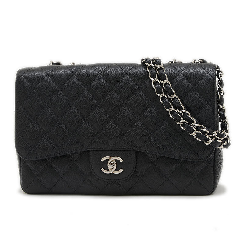 デカマトラッセ30 Wチェーンショルダー キャビアスキン ブラック シルバー金具 A58600 ショルダーバッグ