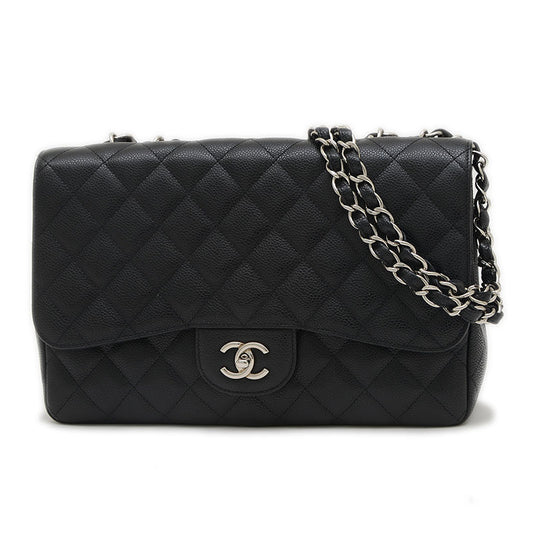 デカマトラッセ30 Wチェーンショルダー キャビアスキン ブラック シルバー金具 A58600 ショルダーバッグ