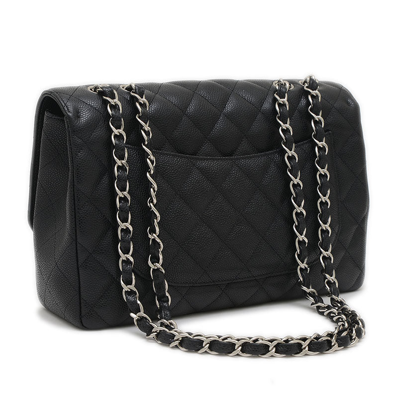 デカマトラッセ30 Wチェーンショルダー キャビアスキン ブラック シルバー金具 A58600 ショルダーバッグ