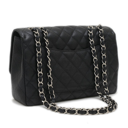 デカマトラッセ30 Wチェーンショルダー キャビアスキン ブラック シルバー金具 A58600 ショルダーバッグ