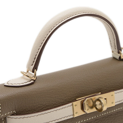 ケリー ミニ ドゥ 2 パーソナル シェーブル ナタ/エトゥープ ゴールド金具 W刻印 ハンドバッグ