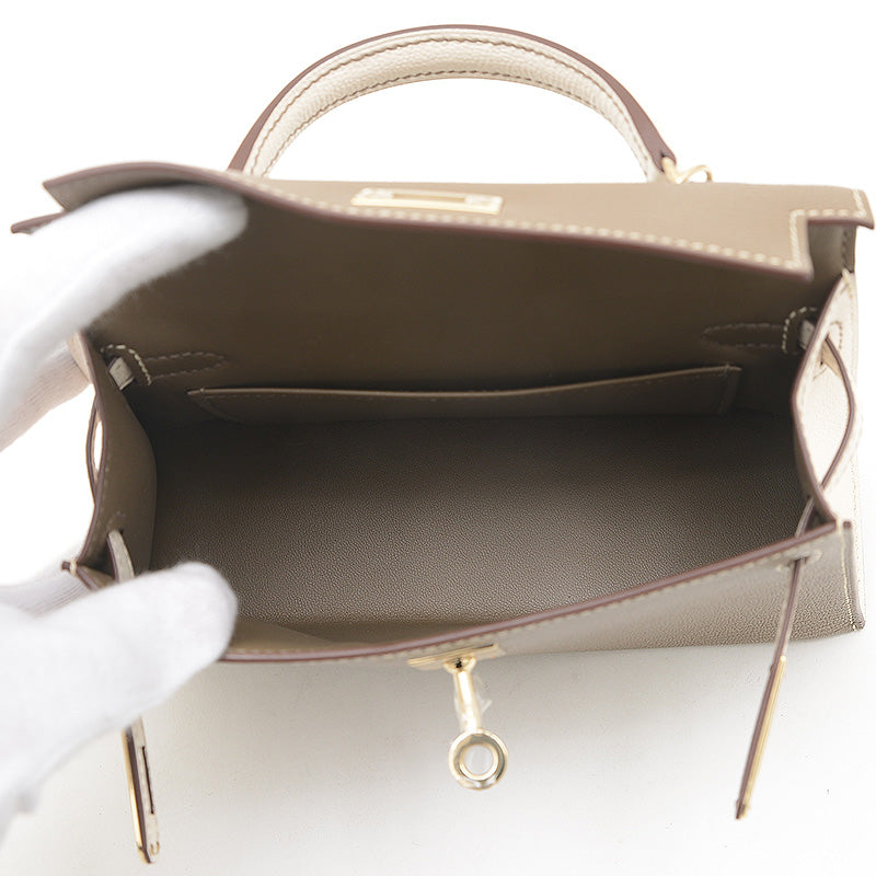 ケリー ミニ ドゥ 2 パーソナル シェーブル ナタ/エトゥープ ゴールド金具 W刻印 ハンドバッグ