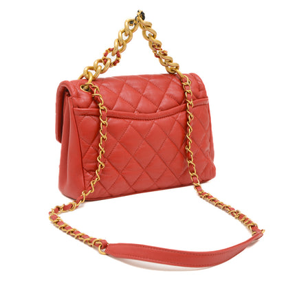 マトラッセ チェーンショルダー 2WAY ラムスキン レッド ショルダーバッグ