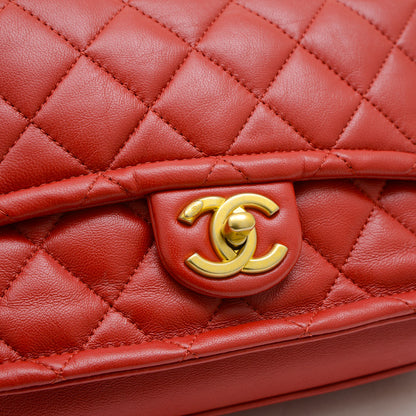 マトラッセ チェーンショルダー 2WAY ラムスキン レッド ショルダーバッグ