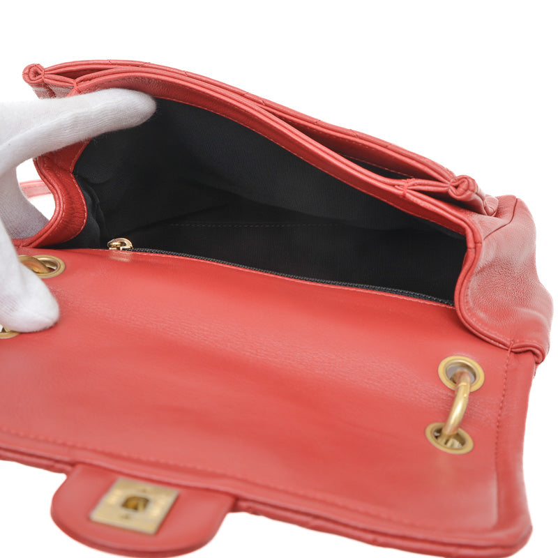 マトラッセ チェーンショルダー 2WAY ラムスキン レッド ショルダーバッグ