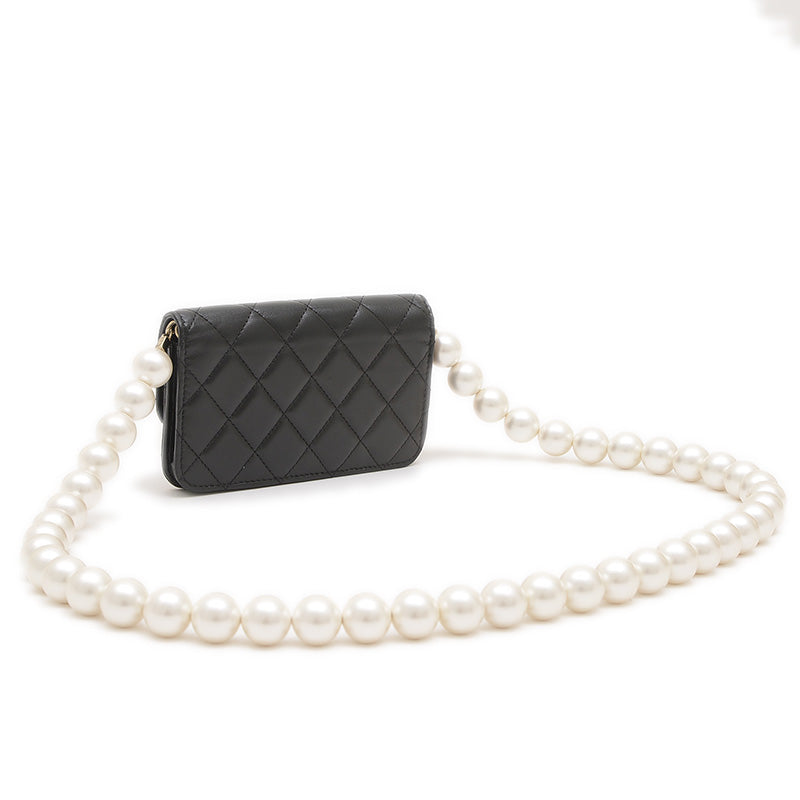 ラムスキン パール チェーンウォレット ブラック AP1839 長財布