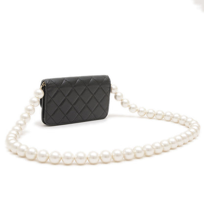 ラムスキン パール チェーンウォレット ブラック AP1839 長財布