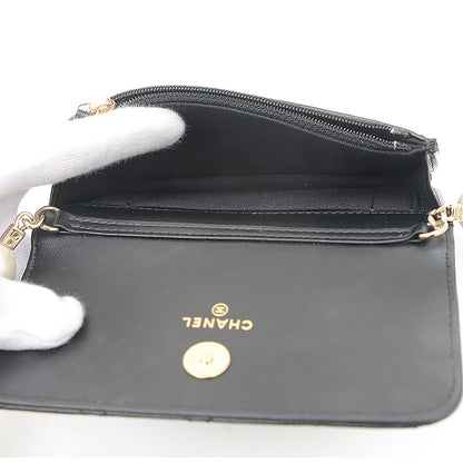 ラムスキン パール チェーンウォレット ブラック AP1839 長財布