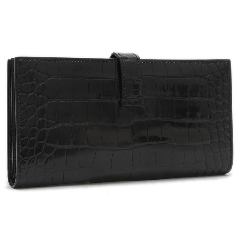 ベアンスフレ 二つ折り長財布 クロコアリゲーター ブラック シルバー金具 B刻印 長財布