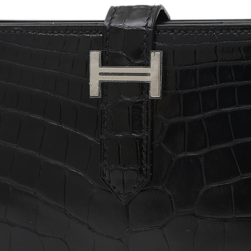 ベアンスフレ 二つ折り長財布 クロコアリゲーター ブラック シルバー金具 B刻印 長財布