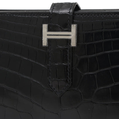 ベアンスフレ 二つ折り長財布 クロコアリゲーター ブラック シルバー金具 B刻印 長財布