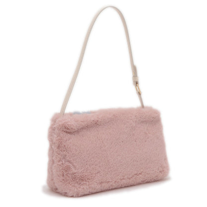 ナイトリリー ウィンター ブロッサム クラッチバッグ ファー ピンク/ブルー ショルダーバッグ