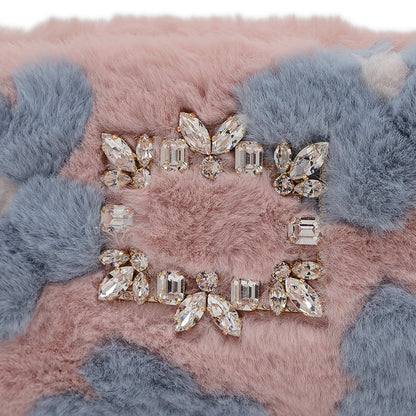 ナイトリリー ウィンター ブロッサム クラッチバッグ ファー ピンク/ブルー ショルダーバッグ