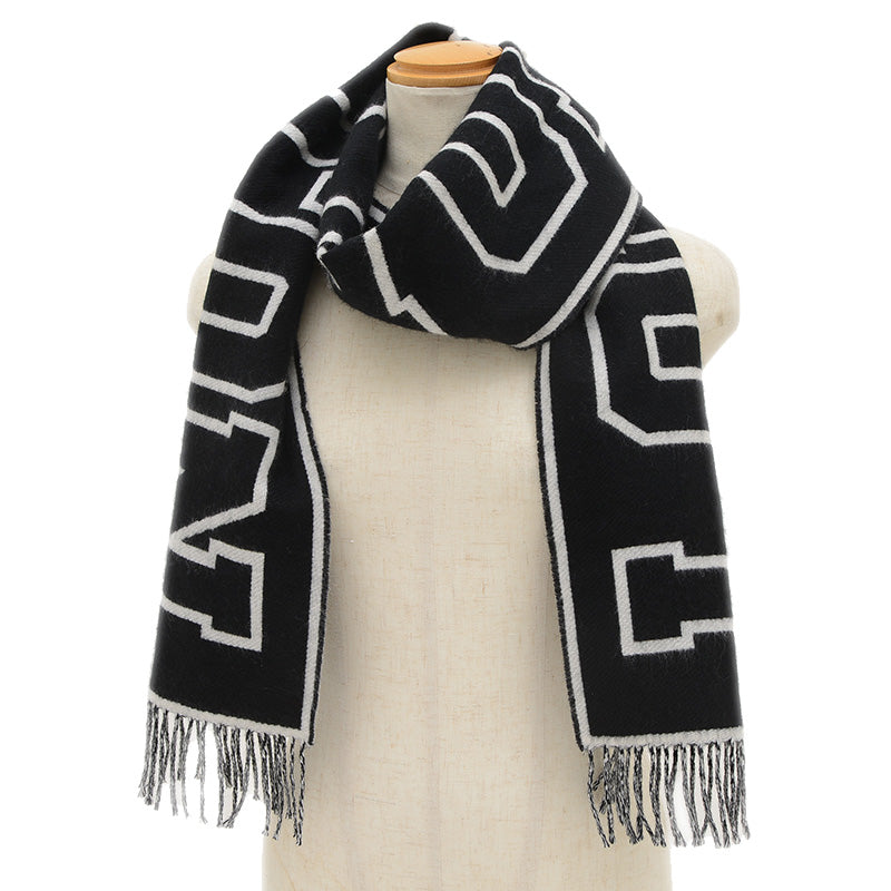 エシャルプ シティルイ マフラーブラック/ホワイト ウール/カシミヤ M71317 マフラー