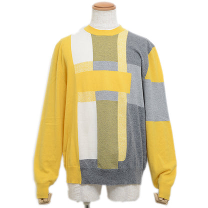 セーター カシミヤ イエロー/グレー/ホワイト メンズ Lサイズ ニット