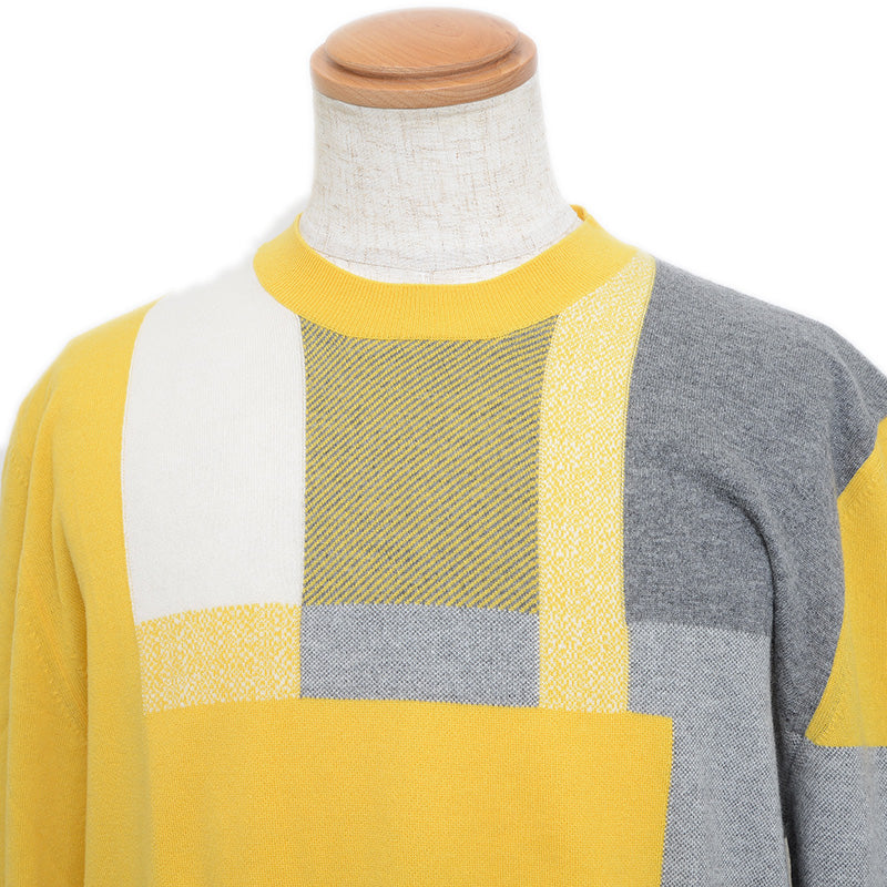 セーター カシミヤ イエロー/グレー/ホワイト メンズ Lサイズ ニット
