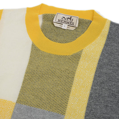 セーター カシミヤ イエロー/グレー/ホワイト メンズ Lサイズ ニット