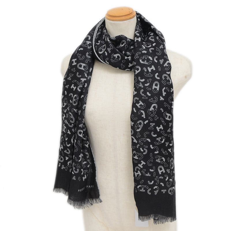 リバーシブルマフラー マイヨン アン キット カシミヤ混 ブラック/グリフランネル マフラー