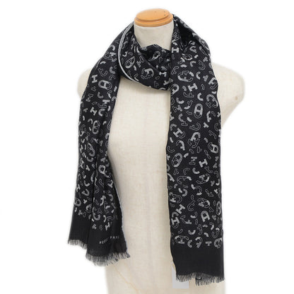 リバーシブルマフラー マイヨン アン キット カシミヤ混 ブラック/グリフランネル マフラー