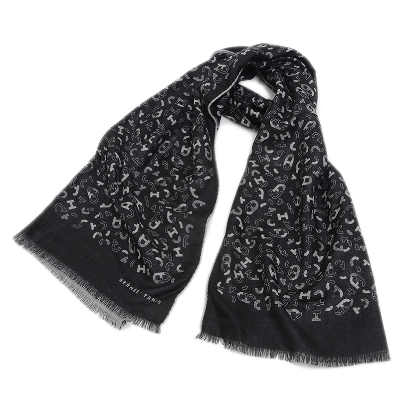 リバーシブルマフラー マイヨン アン キット カシミヤ混 ブラック/グリフランネル マフラー