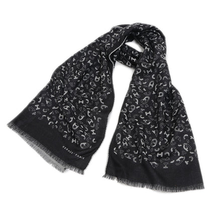 リバーシブルマフラー マイヨン アン キット カシミヤ混 ブラック/グリフランネル マフラー