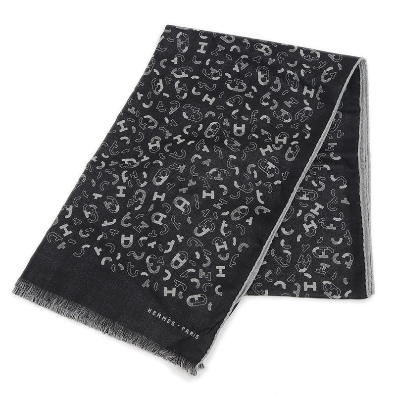 リバーシブルマフラー マイヨン アン キット カシミヤ混 ブラック/グリフランネル マフラー