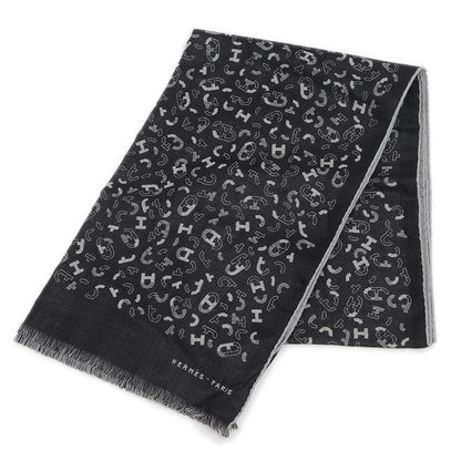 リバーシブルマフラー マイヨン アン キット カシミヤ混 ブラック/グリフランネル マフラー