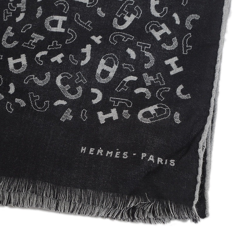 リバーシブルマフラー マイヨン アン キット カシミヤ混 ブラック/グリフランネル マフラー