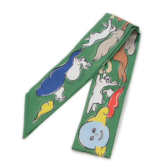 ツイリー 千と一のうさぎ Mille et Un Lapins シルク エメラルド/ジョーヌ/ルージュ スカーフ