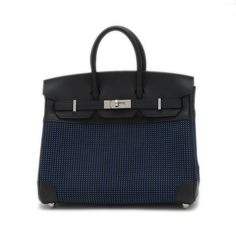 バーキン25 スイフト/トワルキャドリーユ ブラック/ブルーエジェ シルバー金具 W刻印 ハンドバッグ