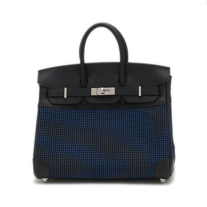 バーキン25 スイフト/トワルキャドリーユ ブラック/ブルーエジェ シルバー金具 W刻印 ハンドバッグ