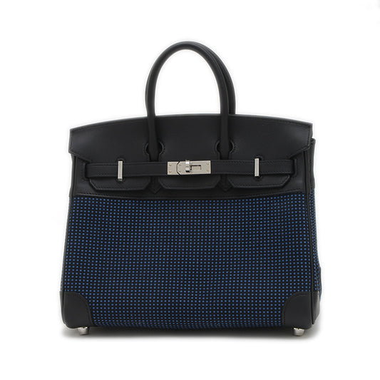 バーキン25 スイフト/トワルキャドリーユ ブラック/ブルーエジェ シルバー金具 W刻印 ハンドバッグ