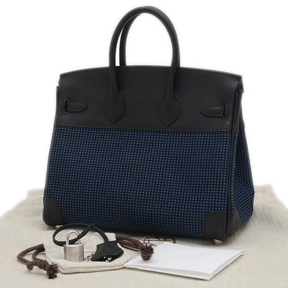 バーキン25 スイフト/トワルキャドリーユ ブラック/ブルーエジェ シルバー金具 W刻印 ハンドバッグ