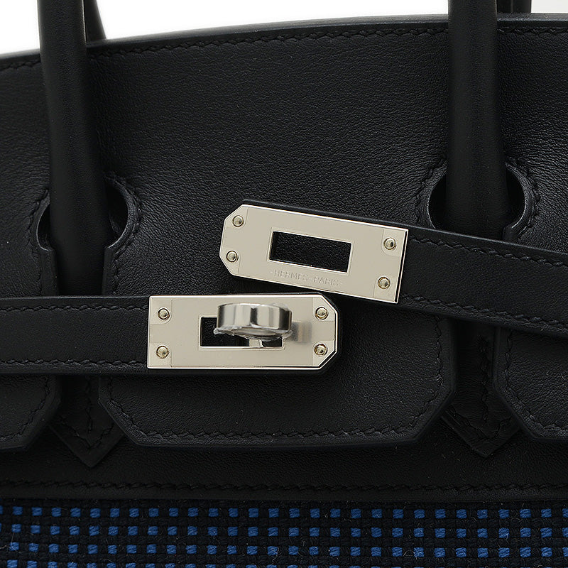 バーキン25 スイフト/トワルキャドリーユ ブラック/ブルーエジェ シルバー金具 W刻印 ハンドバッグ