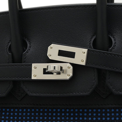 バーキン25 スイフト/トワルキャドリーユ ブラック/ブルーエジェ シルバー金具 W刻印 ハンドバッグ