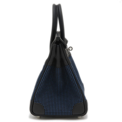 バーキン25 スイフト/トワルキャドリーユ ブラック/ブルーエジェ シルバー金具 W刻印 ハンドバッグ