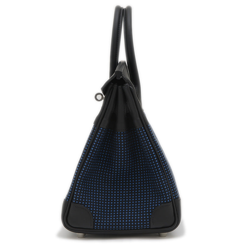 バーキン25 スイフト/トワルキャドリーユ ブラック/ブルーエジェ シルバー金具 W刻印 ハンドバッグ