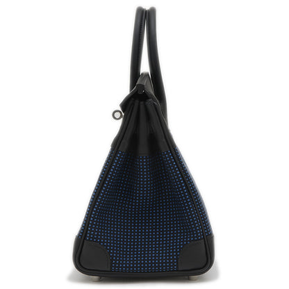 バーキン25 スイフト/トワルキャドリーユ ブラック/ブルーエジェ シルバー金具 W刻印 ハンドバッグ