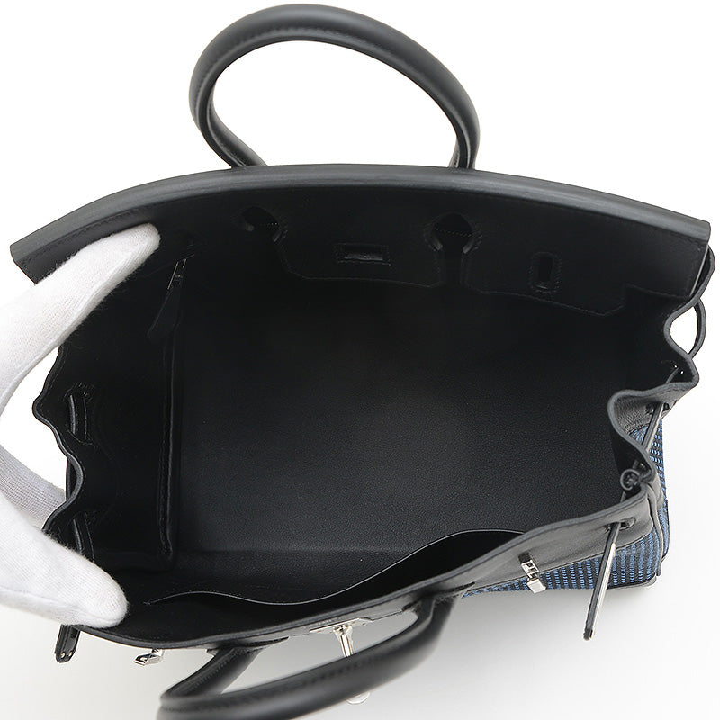 バーキン25 スイフト/トワルキャドリーユ ブラック/ブルーエジェ シルバー金具 W刻印 ハンドバッグ